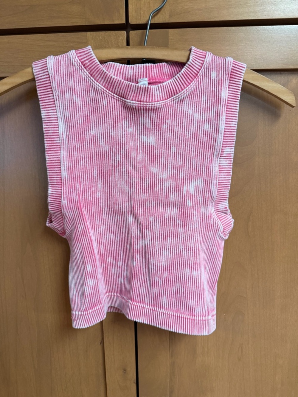 Zenana Outfitters Pink and White Ribbed Acid Washed Brami